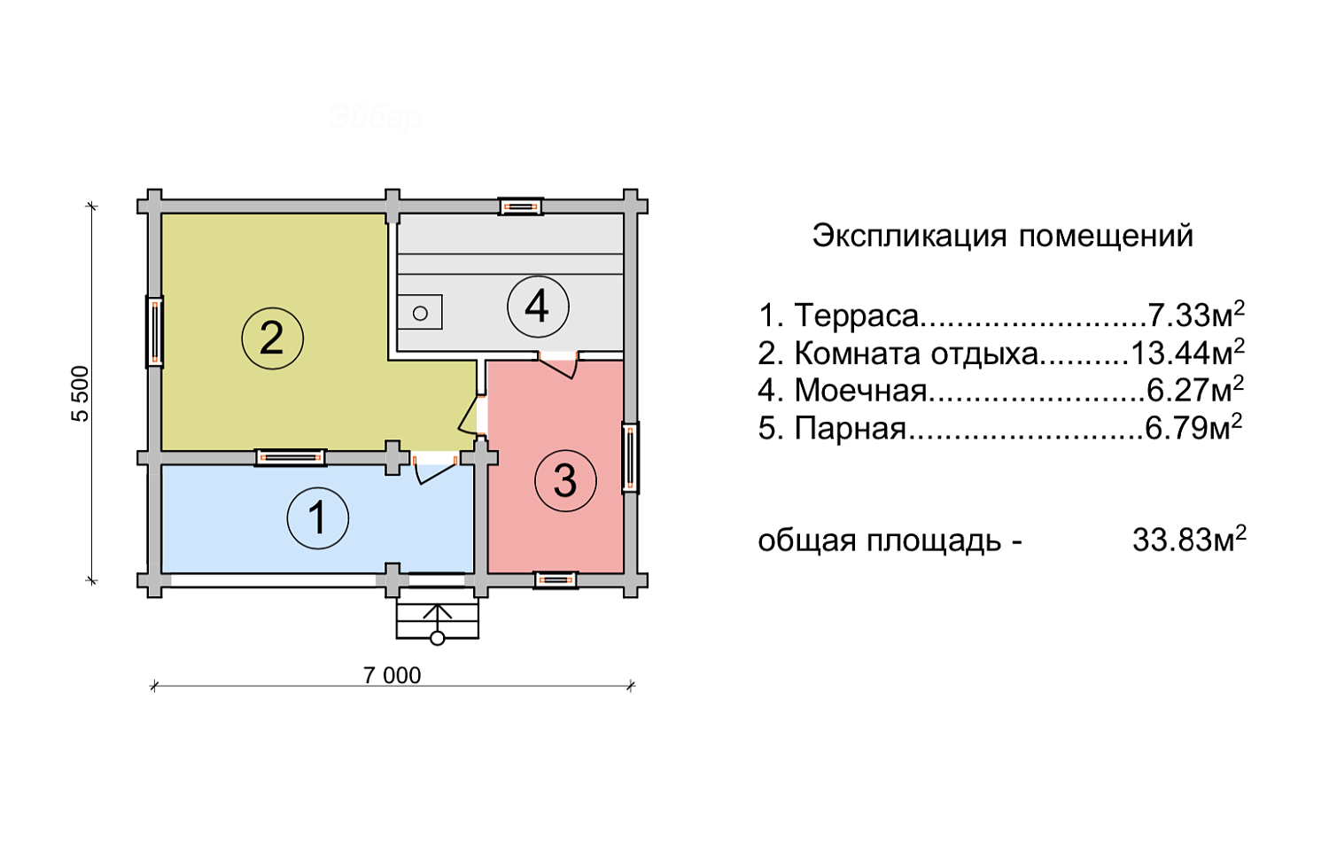 Проект бани Атланта - Баня из бревна 7,0 х 5,5 м