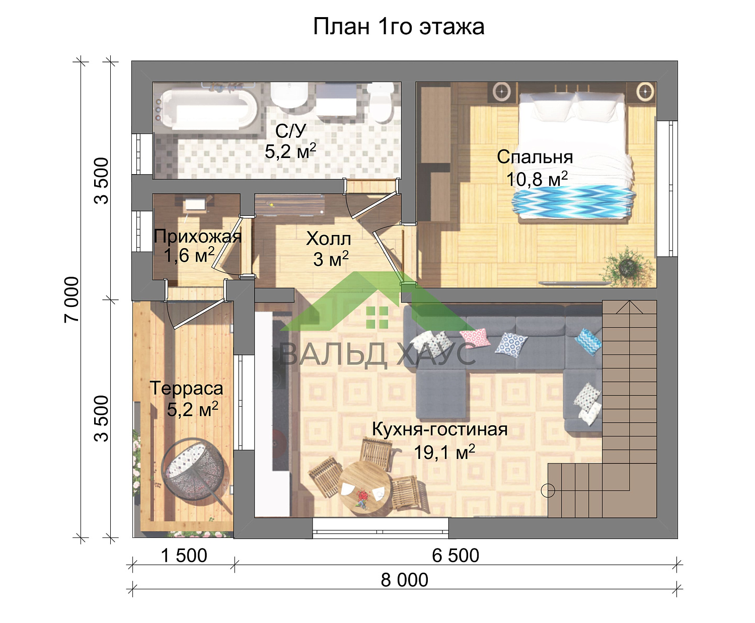 Каркасный дом Тарвас - Проект дома 7,0 х 8,0